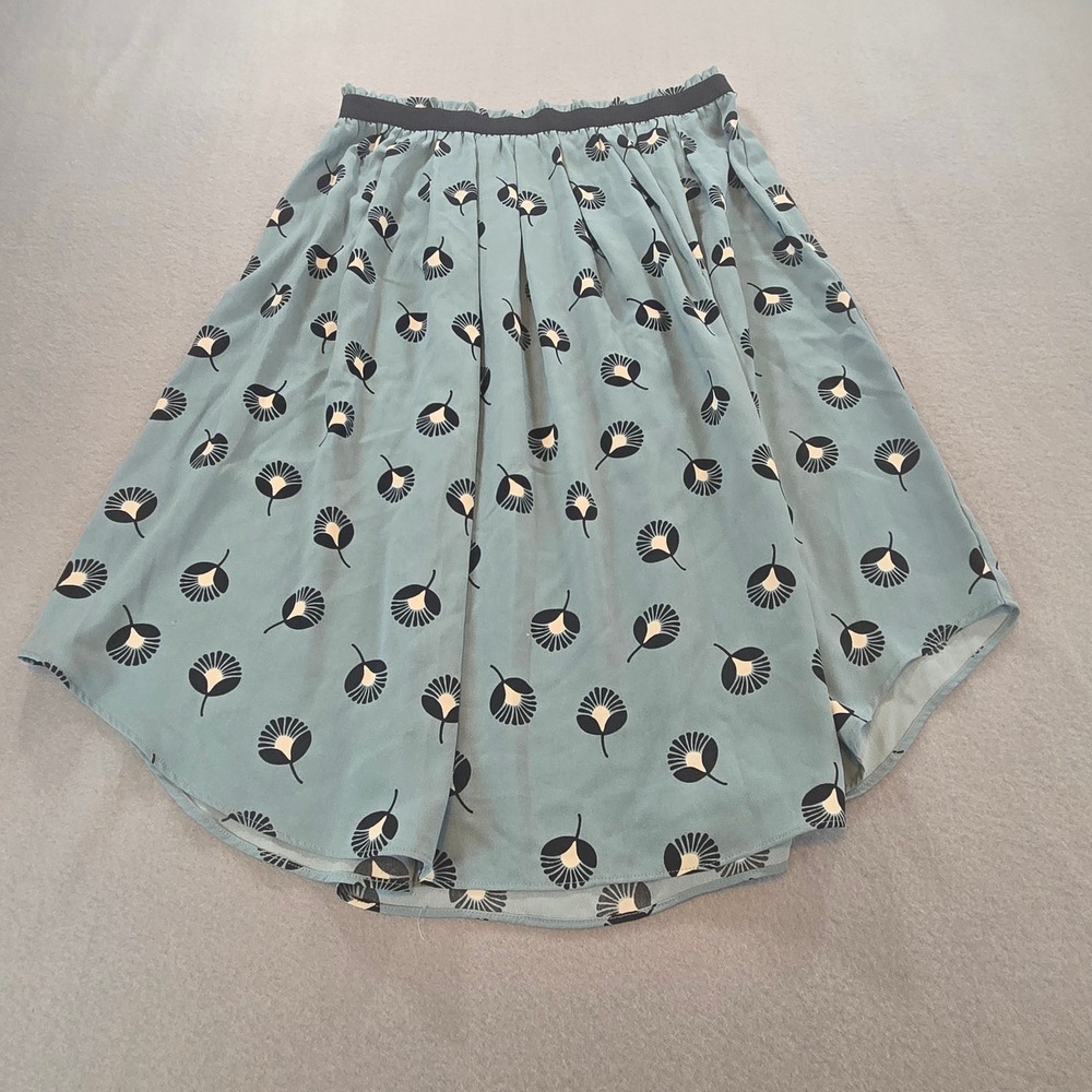 Loft Outlet Skirt Womens Medium Blue Floral‎ Fan Print Elastic Waist Midi Skirt
